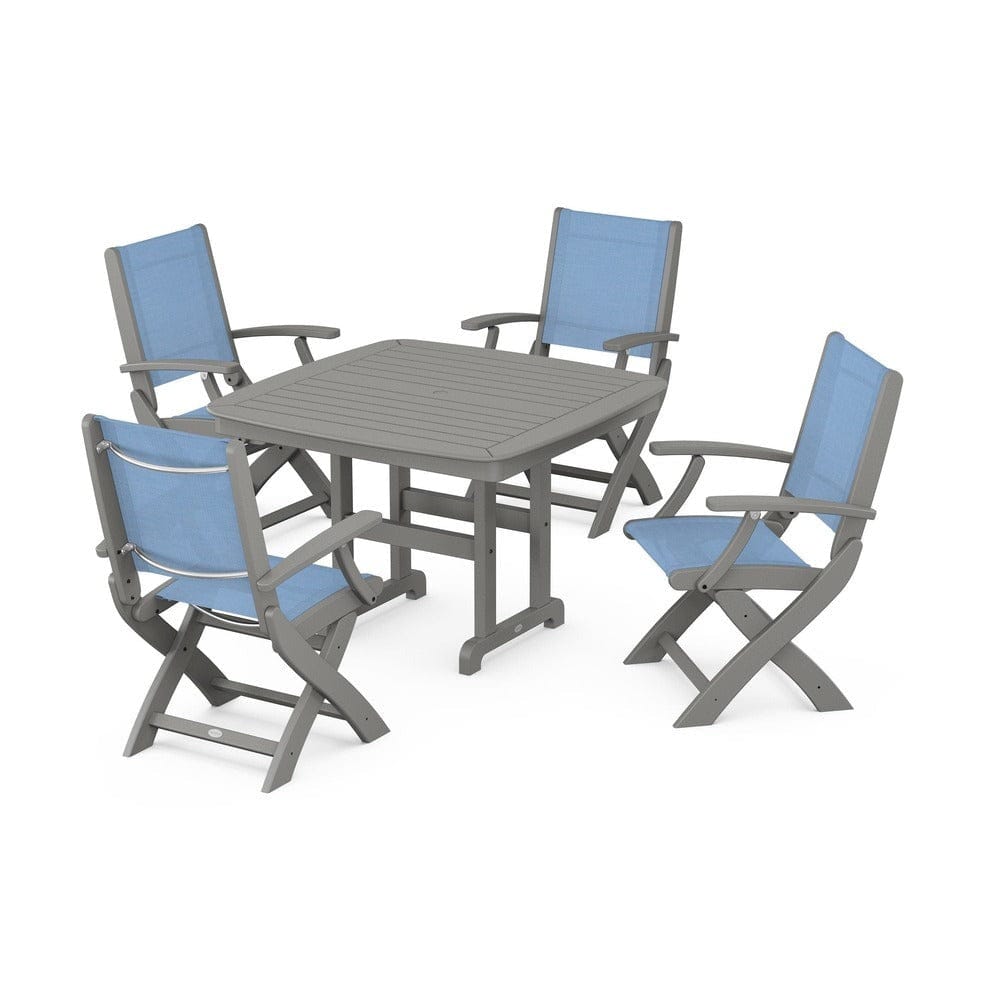 POLYWOOD® Outdoor Furniture Slate Grey / Poolside Sling POLYWOOD® - Coastal Folding Chair 5-Piece Dining Set - PWS915