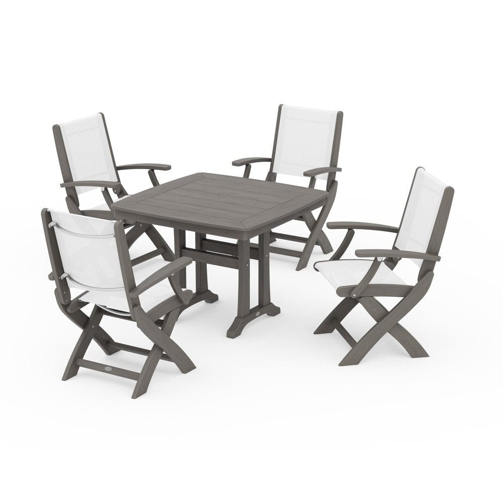 POLYWOOD® Outdoor Furniture POLYWOOD® - Coastal Folding Chair 5-Piece Dining Set with Trestle Legs - PWS967