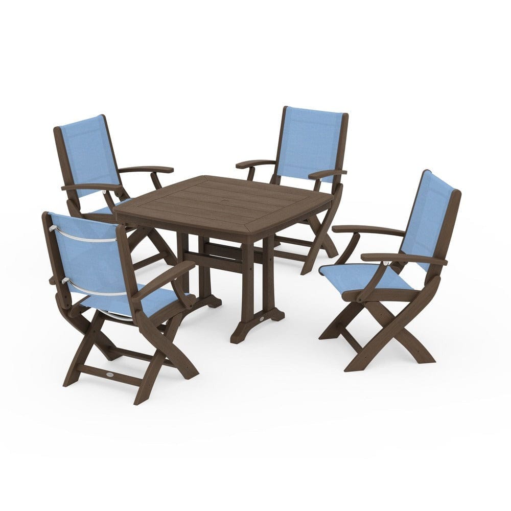 POLYWOOD® Outdoor Furniture POLYWOOD® - Coastal Folding Chair 5-Piece Dining Set with Trestle Legs - PWS967