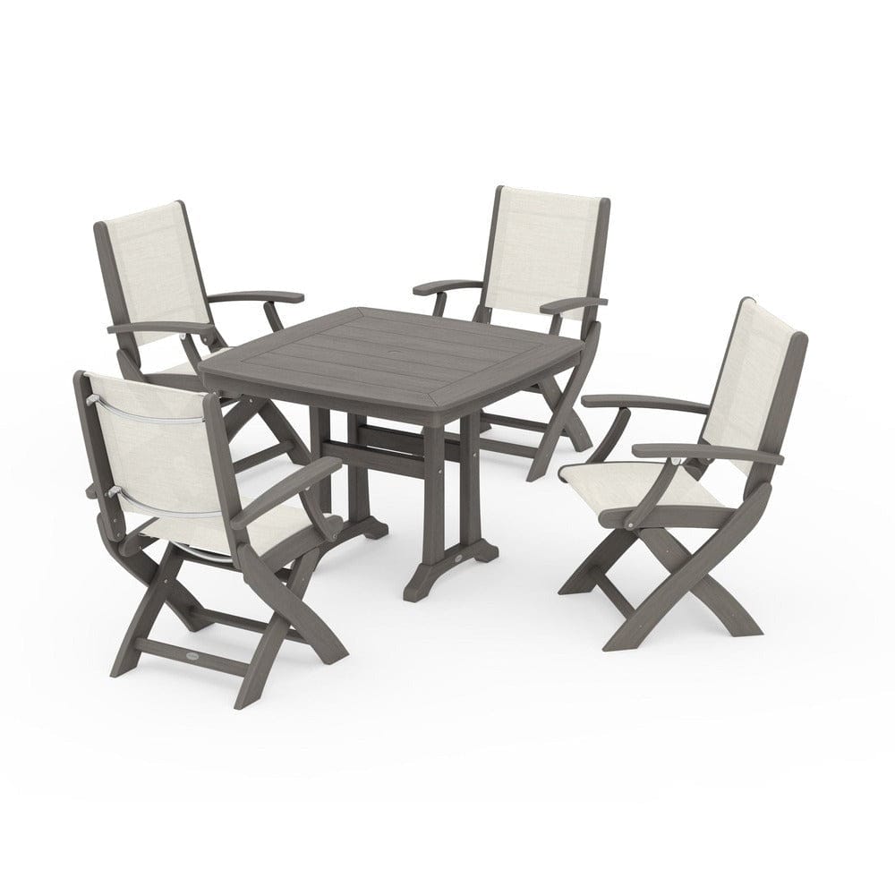 POLYWOOD® Outdoor Furniture POLYWOOD® - Coastal Folding Chair 5-Piece Dining Set with Trestle Legs - PWS967
