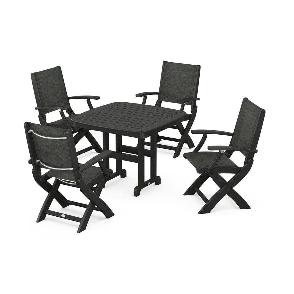 POLYWOOD® Outdoor Furniture Black / Ember Sling POLYWOOD® - Coastal Folding Chair 5-Piece Dining Set - PWS1237