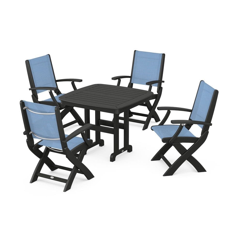 POLYWOOD® Outdoor Furniture Black / Poolside Sling POLYWOOD® - Coastal Folding Chair 5-Piece Dining Set - PWS1237