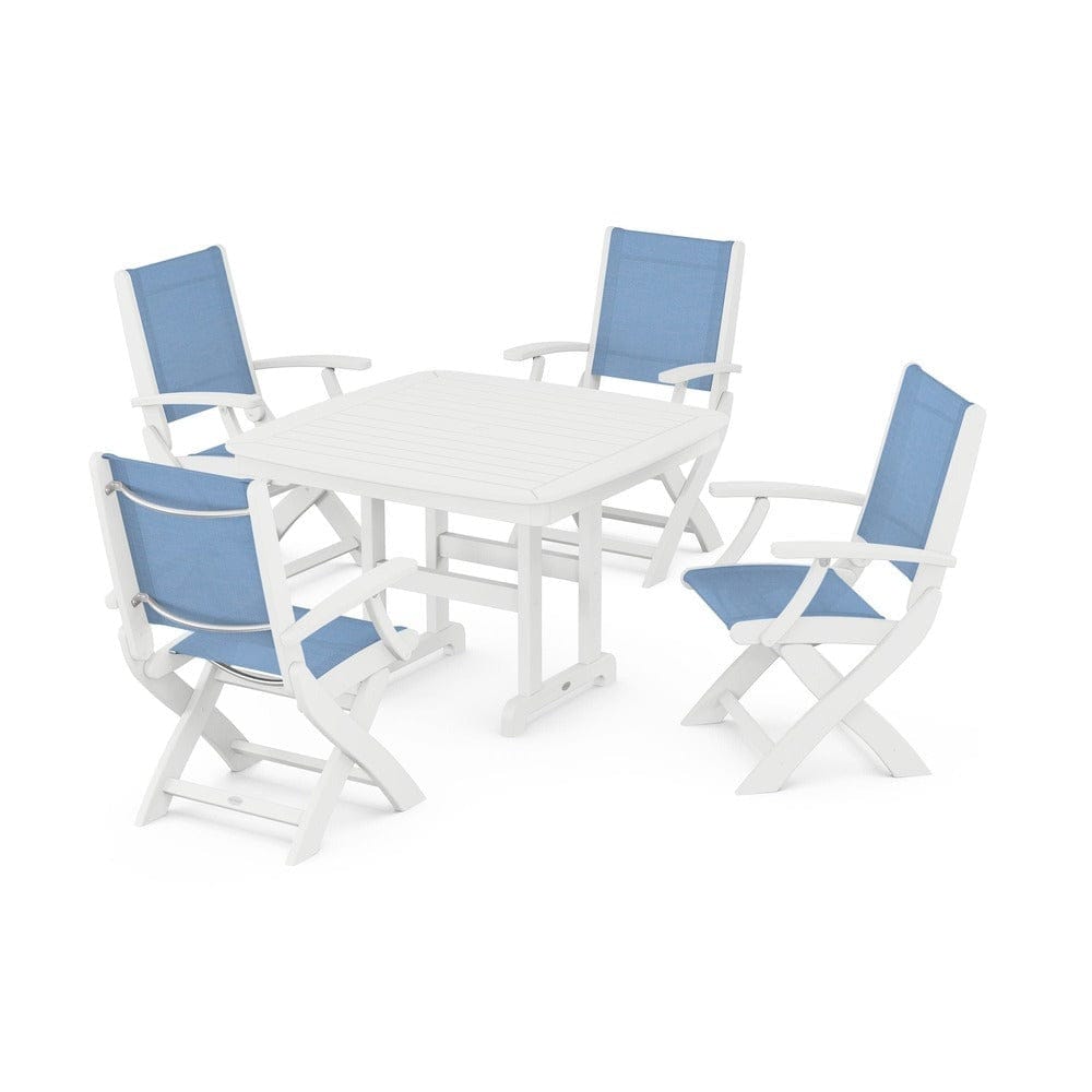 POLYWOOD® Outdoor Furniture White / Poolside Sling POLYWOOD® - Coastal Folding Chair 5-Piece Dining Set - PWS915