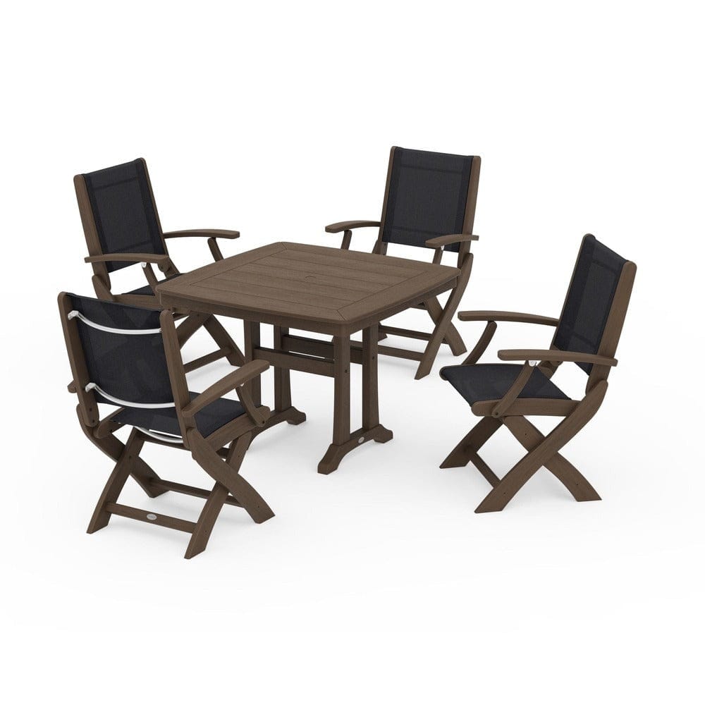 POLYWOOD® Outdoor Furniture POLYWOOD® - Coastal Folding Chair 5-Piece Dining Set with Trestle Legs - PWS967