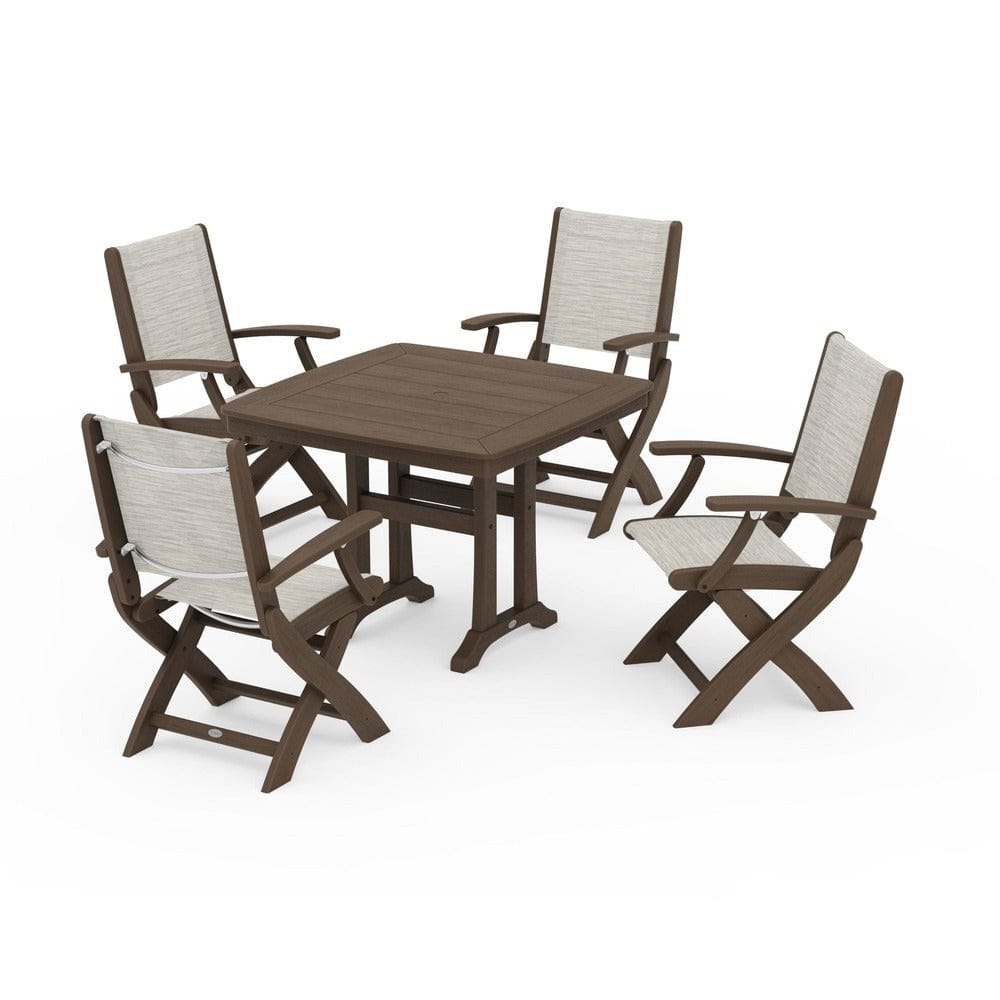 POLYWOOD® Outdoor Furniture POLYWOOD® - Coastal Folding Chair 5-Piece Dining Set with Trestle Legs - PWS967