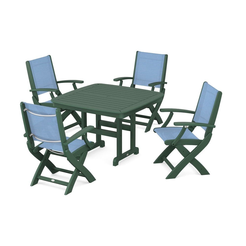 POLYWOOD® Outdoor Furniture Green / Poolside Sling POLYWOOD® - Coastal Folding Chair 5-Piece Dining Set - PWS915