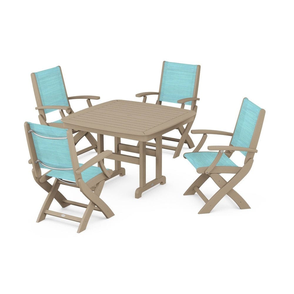 POLYWOOD® Outdoor Furniture POLYWOOD® - Coastal Folding Chair 5-Piece Dining Set - PWS915