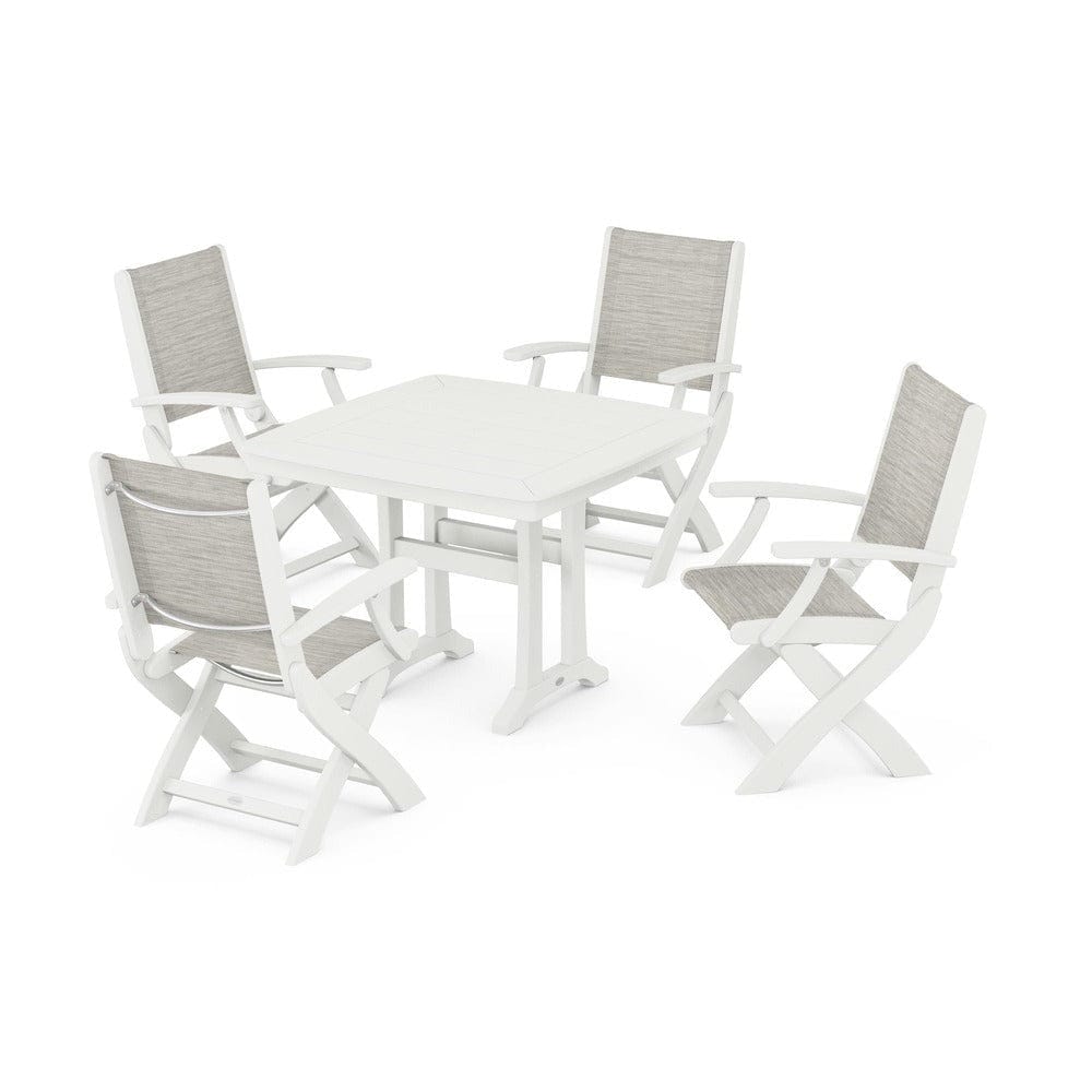 POLYWOOD® Outdoor Furniture POLYWOOD® - Coastal Folding Chair 5-Piece Dining Set with Trestle Legs - PWS967