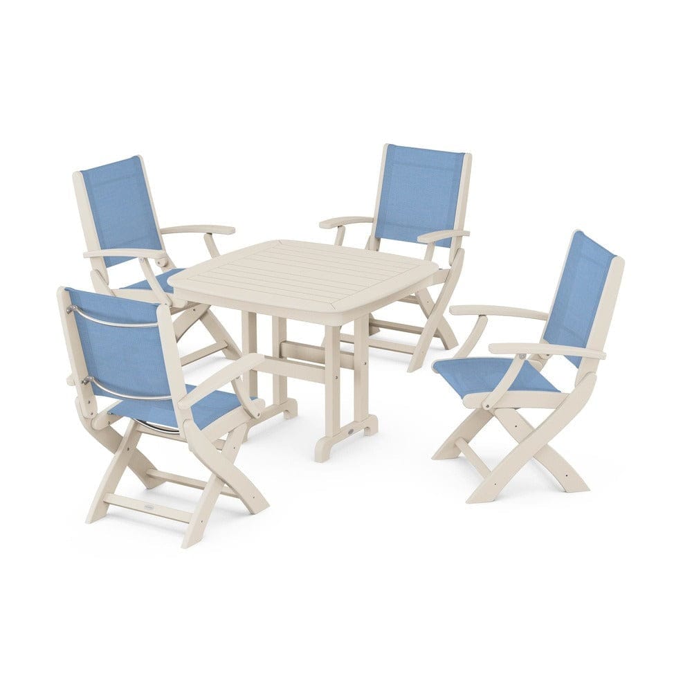 POLYWOOD® Outdoor Furniture Sand / Poolside Sling POLYWOOD® - Coastal Folding Chair 5-Piece Dining Set - PWS1237