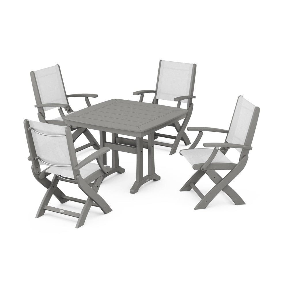 POLYWOOD® - Coastal Folding Chair 5-Piece Dining Set with Trestle Legs - PWS967 Outdoor Furniture POLYWOOD®