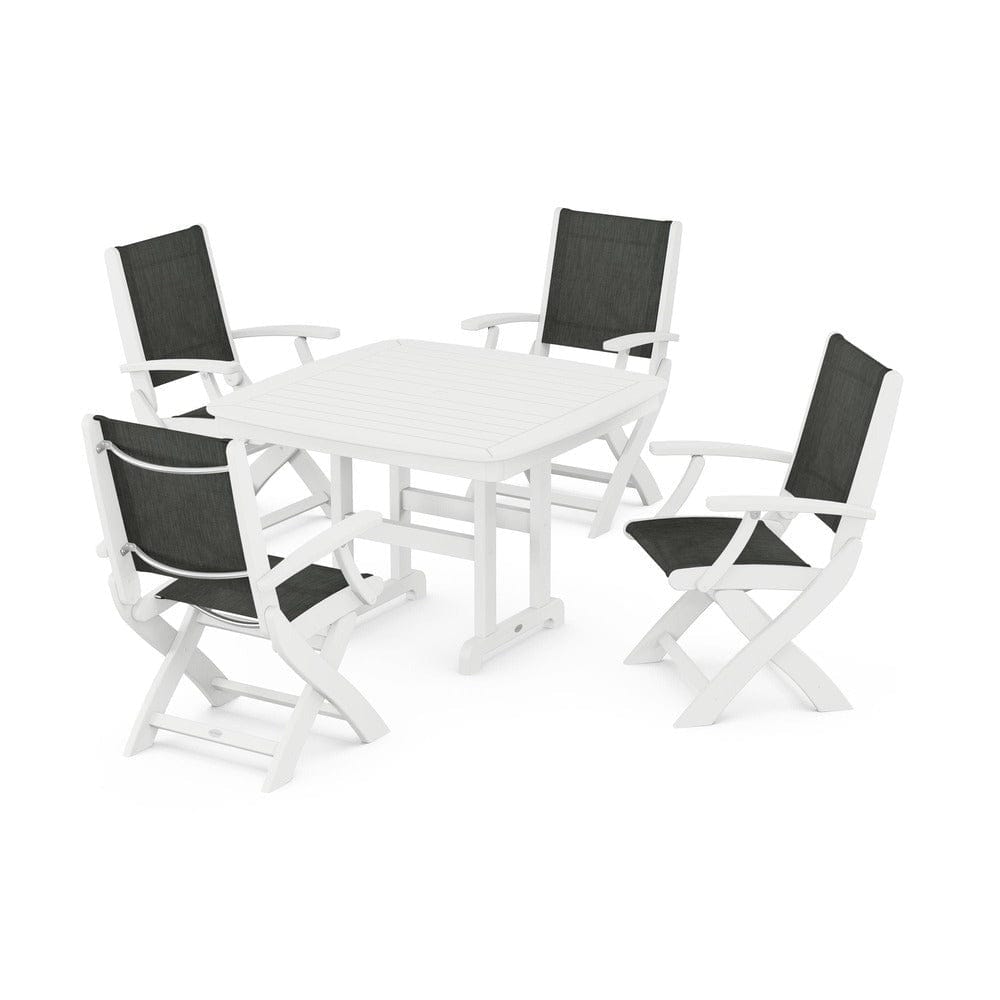 POLYWOOD® Outdoor Furniture White / Ember Sling POLYWOOD® - Coastal Folding Chair 5-Piece Dining Set - PWS915