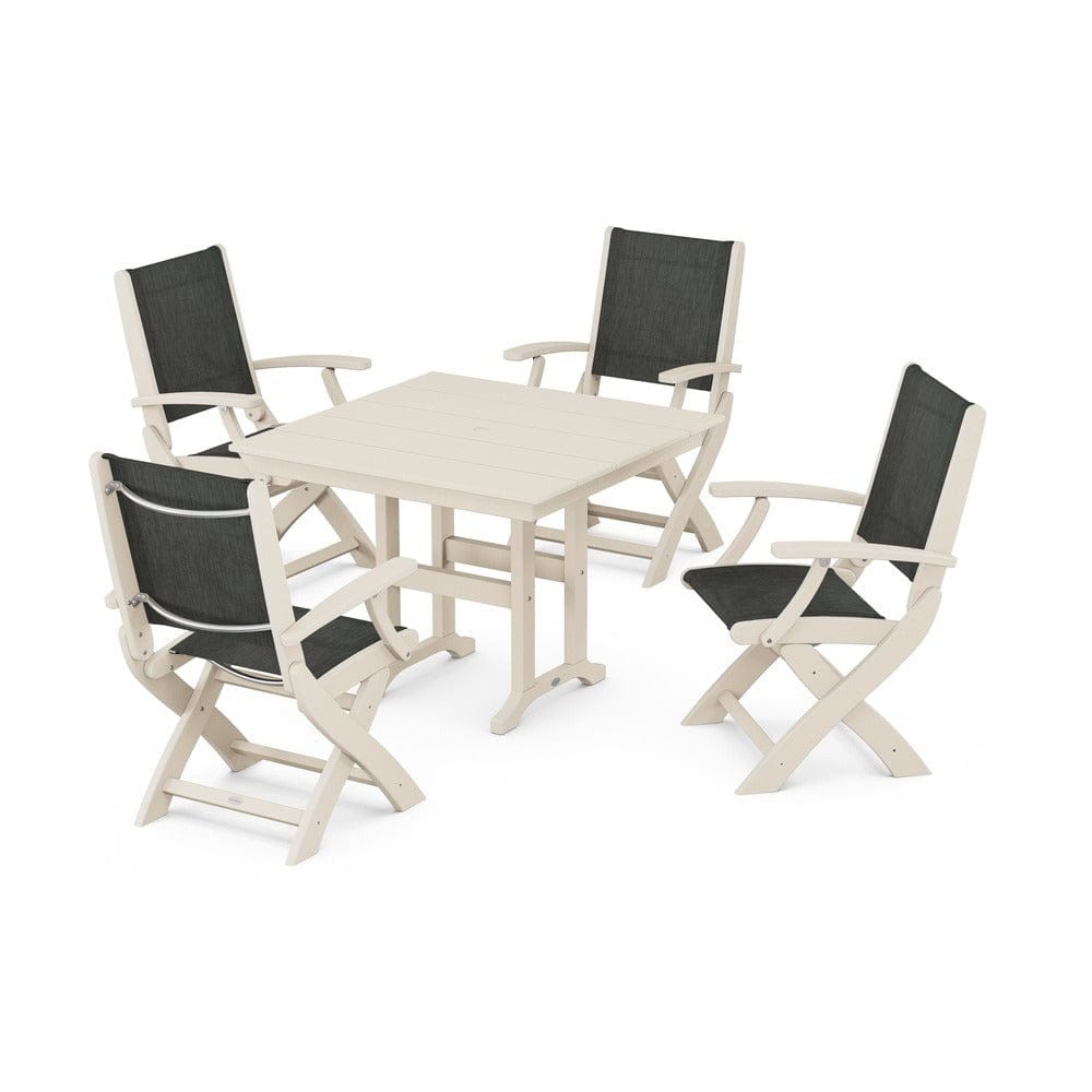 POLYWOOD® - Coastal Folding Chair 5-Piece Farmhouse Dining Set - PWS1142 Outdoor Furniture POLYWOOD®
