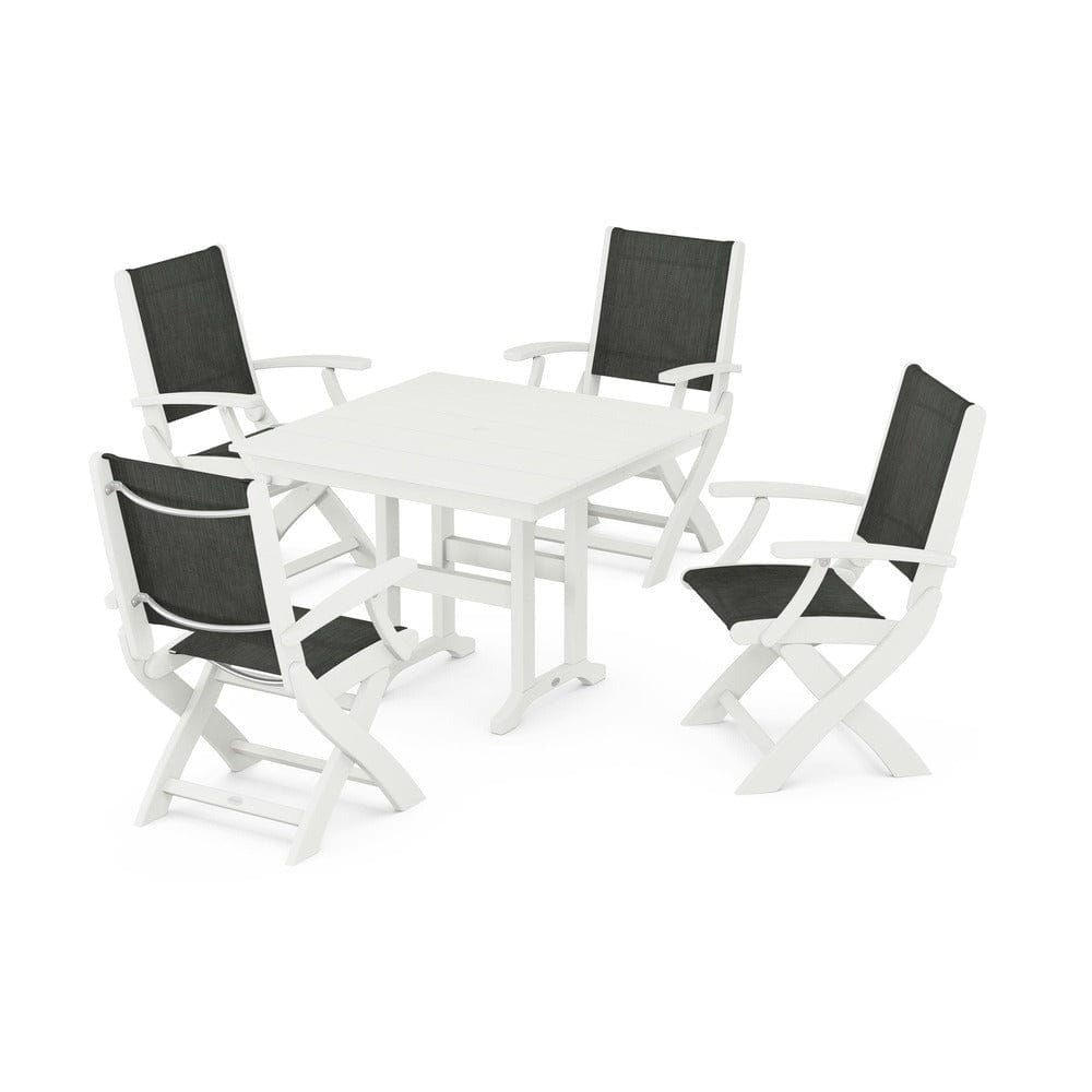 POLYWOOD® Outdoor Furniture POLYWOOD® - Coastal Folding Chair 5-Piece Farmhouse Dining Set - PWS1142
