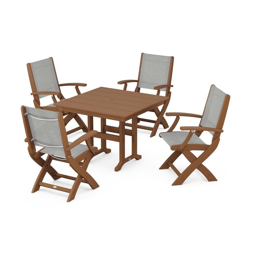 POLYWOOD® - Coastal Folding Chair 5-Piece Farmhouse Dining Set - PWS1142