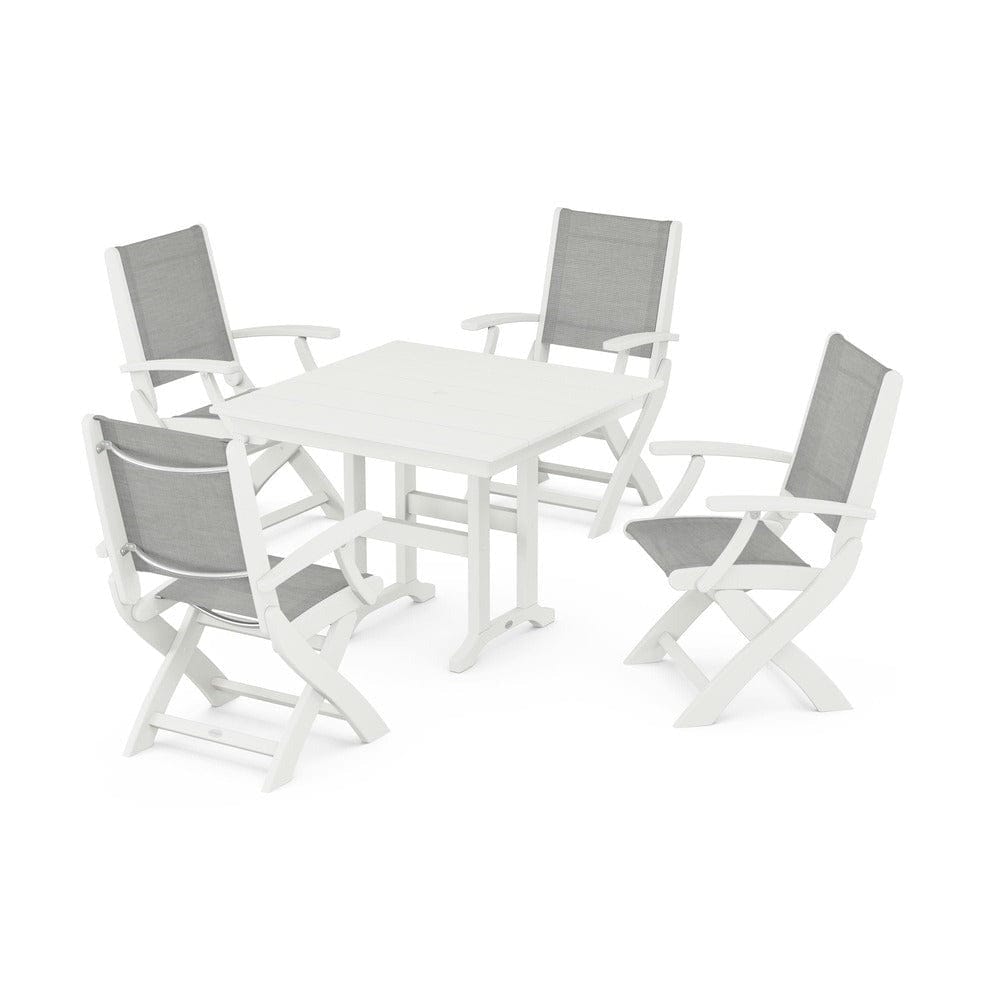 POLYWOOD® Outdoor Furniture POLYWOOD® - Coastal Folding Chair 5-Piece Farmhouse Dining Set - PWS1142