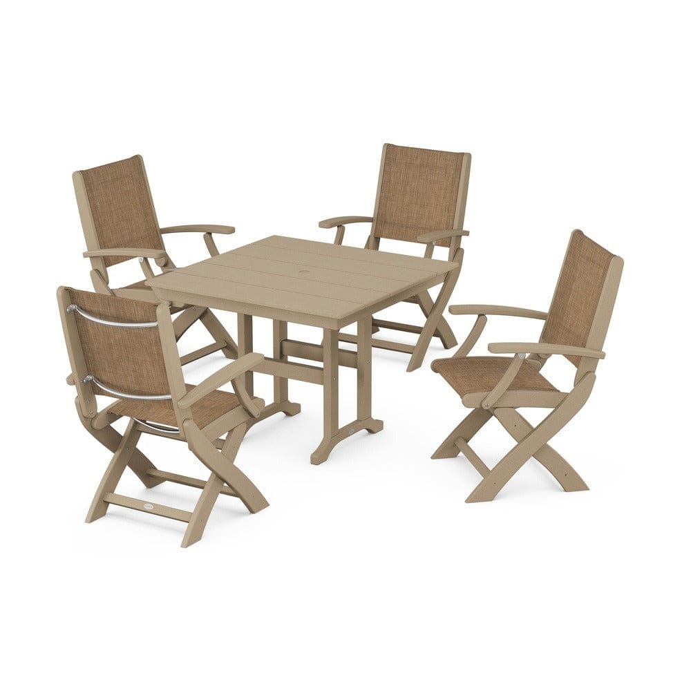 POLYWOOD® Outdoor Furniture POLYWOOD® - Coastal Folding Chair 5-Piece Farmhouse Dining Set - PWS1142