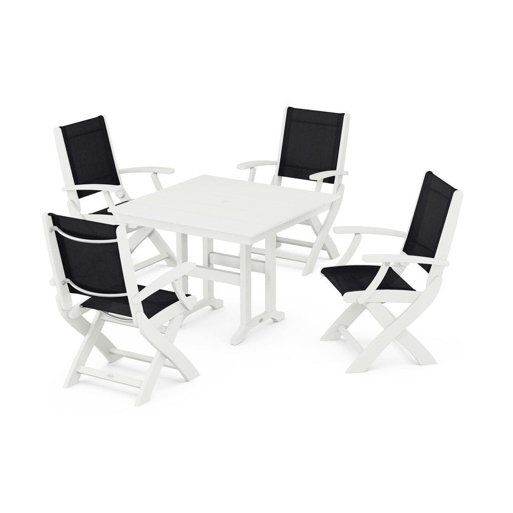 POLYWOOD® Outdoor Furniture POLYWOOD® - Coastal Folding Chair 5-Piece Farmhouse Dining Set - PWS1142