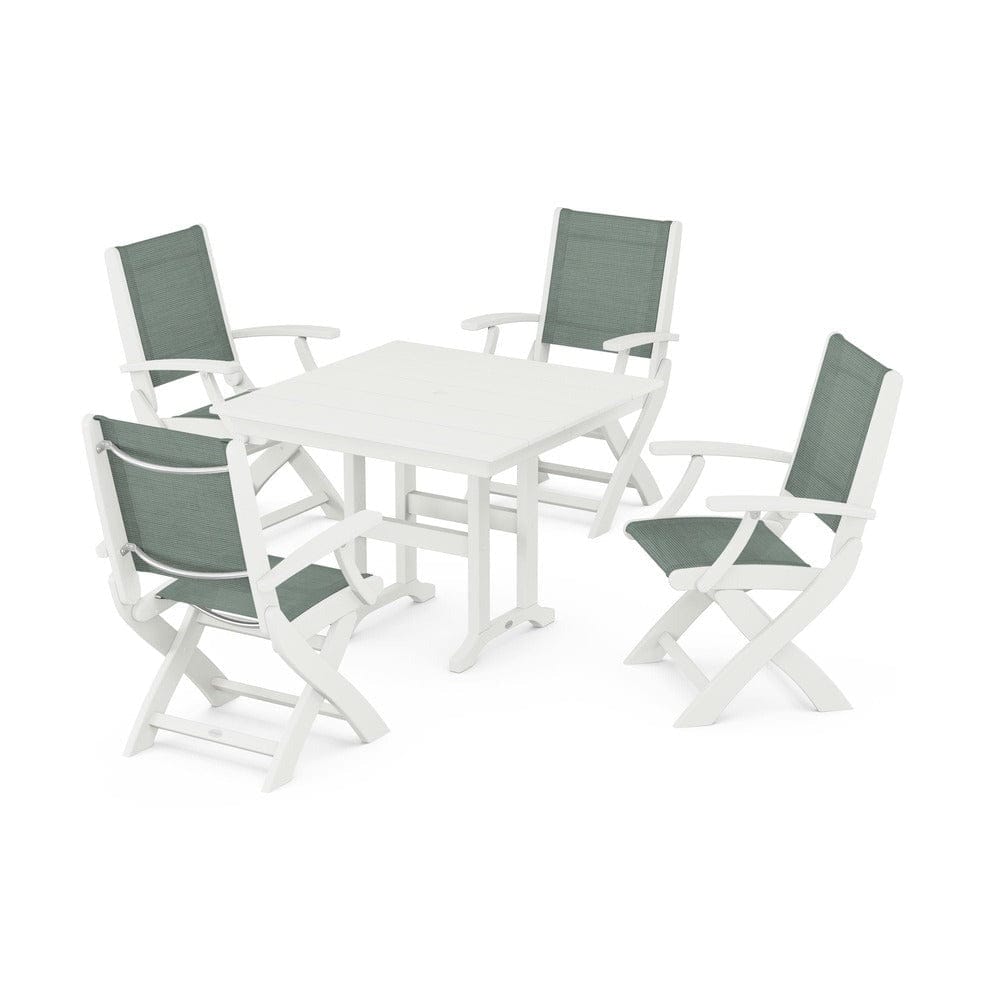 POLYWOOD® Outdoor Furniture POLYWOOD® - Coastal Folding Chair 5-Piece Farmhouse Dining Set - PWS1142