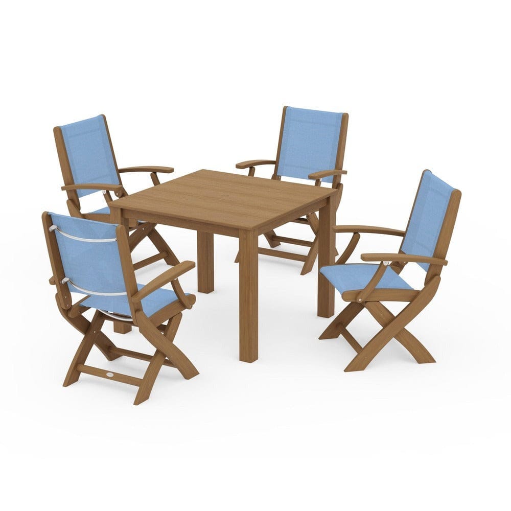 POLYWOOD® Outdoor Furniture Natural / Poolside Sling POLYWOOD® - Coastal Folding Chair 5-Piece Parsons Dining Set - PWS2274