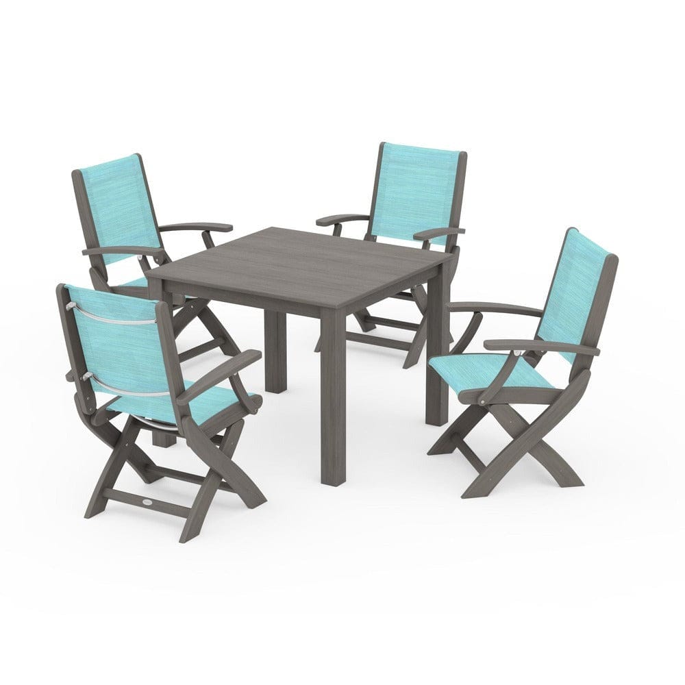 POLYWOOD® Outdoor Furniture POLYWOOD® - Coastal Folding Chair 5-Piece Parsons Dining Set - PWS2274