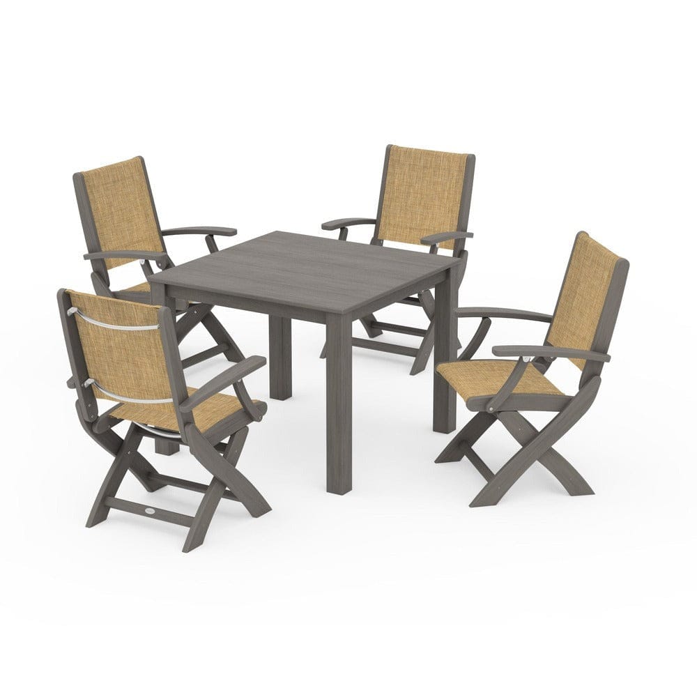 POLYWOOD® Outdoor Furniture POLYWOOD® - Coastal Folding Chair 5-Piece Parsons Dining Set - PWS2274