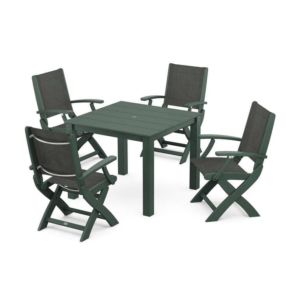 POLYWOOD® Outdoor Furniture Green / Ember Sling POLYWOOD® - Coastal Folding Chair 5-Piece Parsons Dining Set - PWS2274