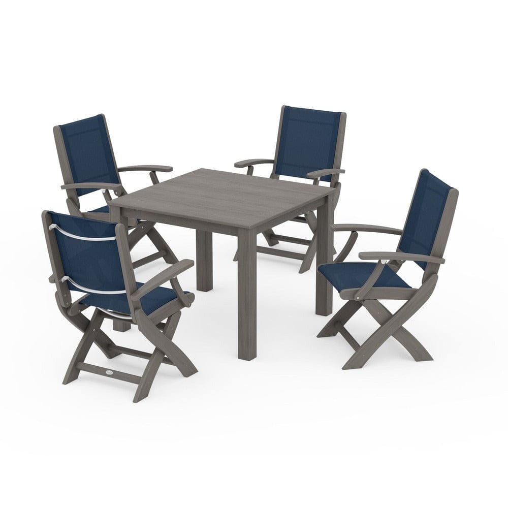 POLYWOOD® Outdoor Furniture POLYWOOD® - Coastal Folding Chair 5-Piece Parsons Dining Set - PWS2274