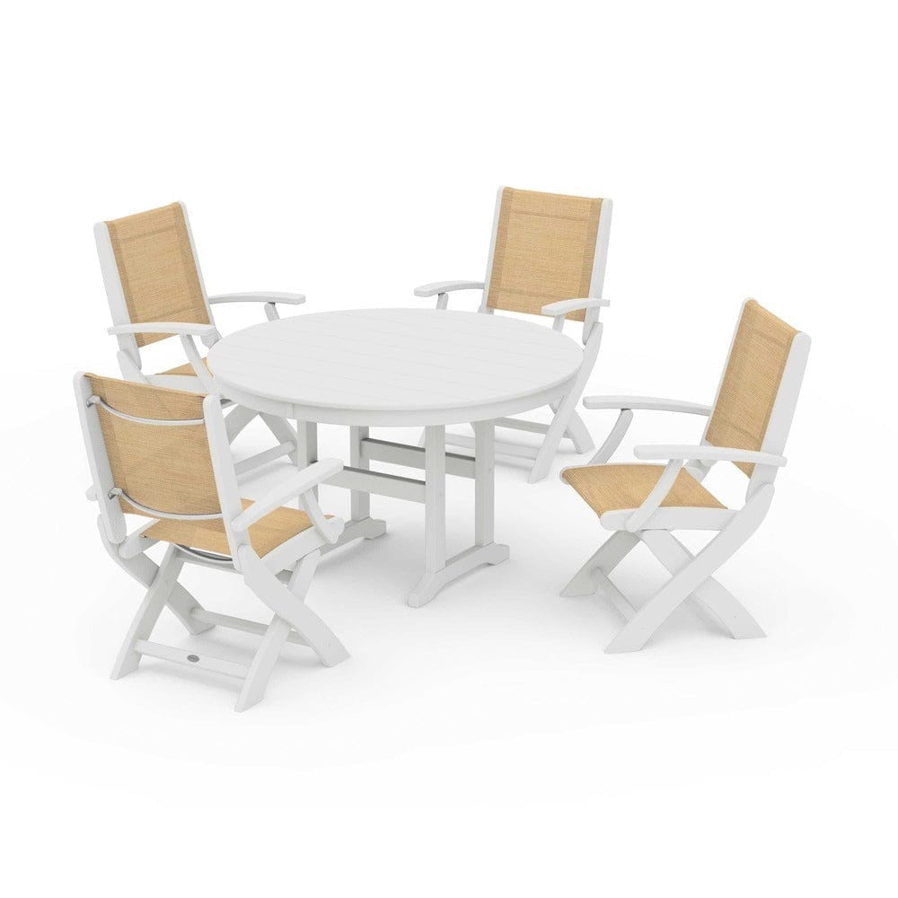 POLYWOOD® Outdoor Furniture POLYWOOD® - Coastal Folding Chair 5-Piece Round Dining Set - PWS1357