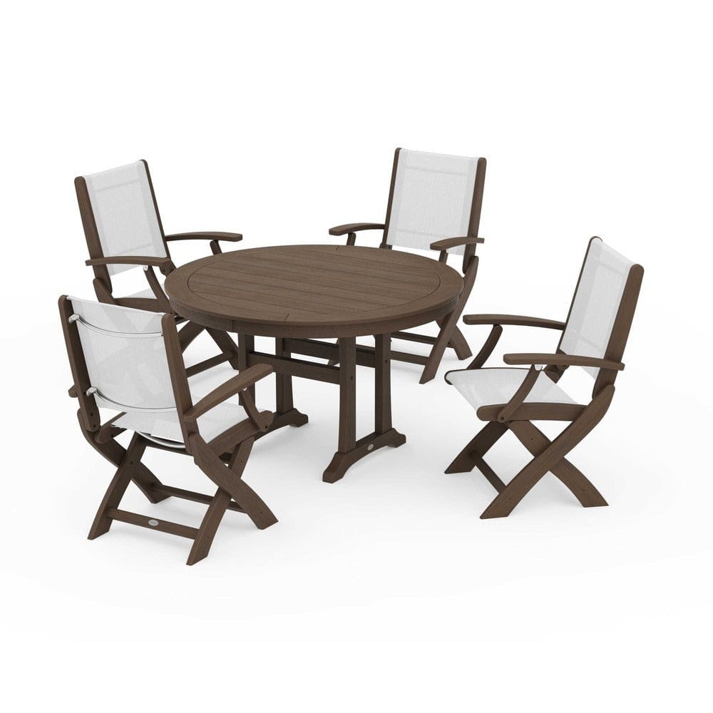 POLYWOOD® Outdoor Furniture POLYWOOD® - Coastal Folding Chair 5-Piece Round Dining Set with Trestle Legs - PWS1120