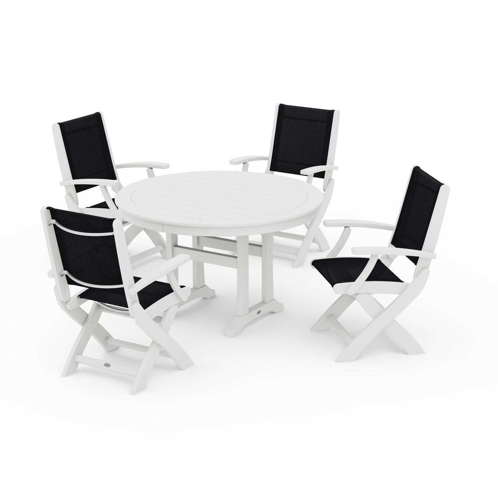 POLYWOOD® Outdoor Furniture POLYWOOD® - Coastal Folding Chair 5-Piece Round Dining Set with Trestle Legs - PWS1120