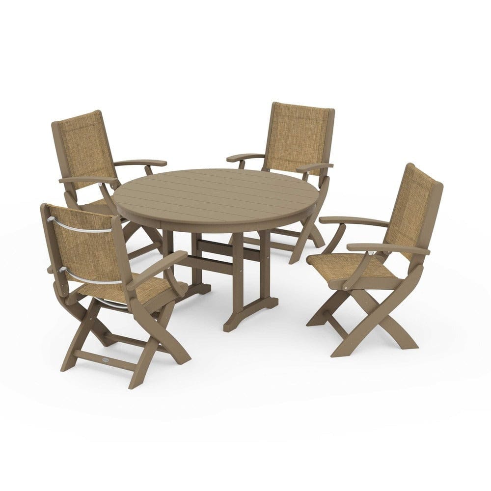 POLYWOOD® Outdoor Furniture POLYWOOD® - Coastal Folding Chair 5-Piece Round Dining Set - PWS1357
