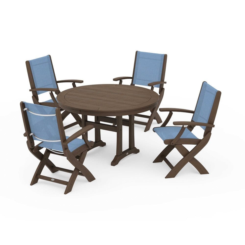 POLYWOOD® Outdoor Furniture POLYWOOD® - Coastal Folding Chair 5-Piece Round Dining Set with Trestle Legs - PWS1120