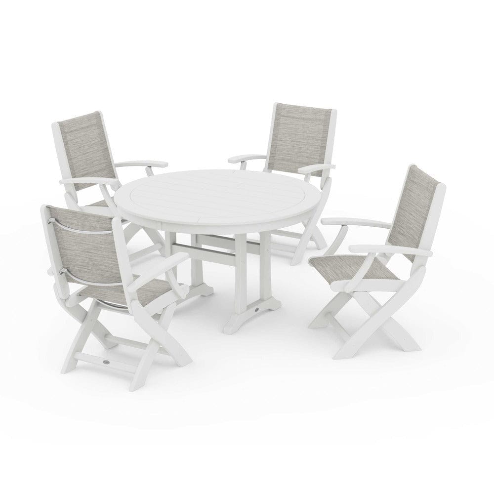 POLYWOOD® Outdoor Furniture POLYWOOD® - Coastal Folding Chair 5-Piece Round Dining Set with Trestle Legs - PWS1120