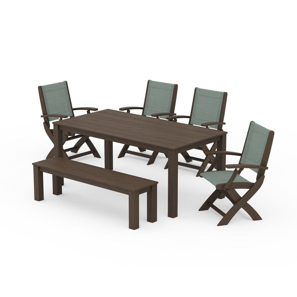 POLYWOOD® Outdoor Furniture POLYWOOD® - Coastal Folding Chair 6-Piece Parsons Dining Set with Bench - PWS2272