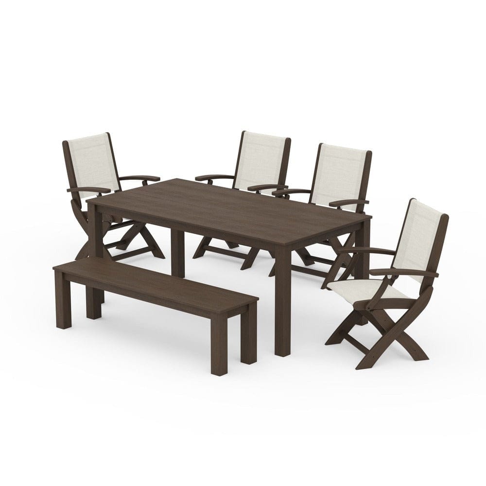 POLYWOOD® Outdoor Furniture POLYWOOD® - Coastal Folding Chair 6-Piece Parsons Dining Set with Bench - PWS2272