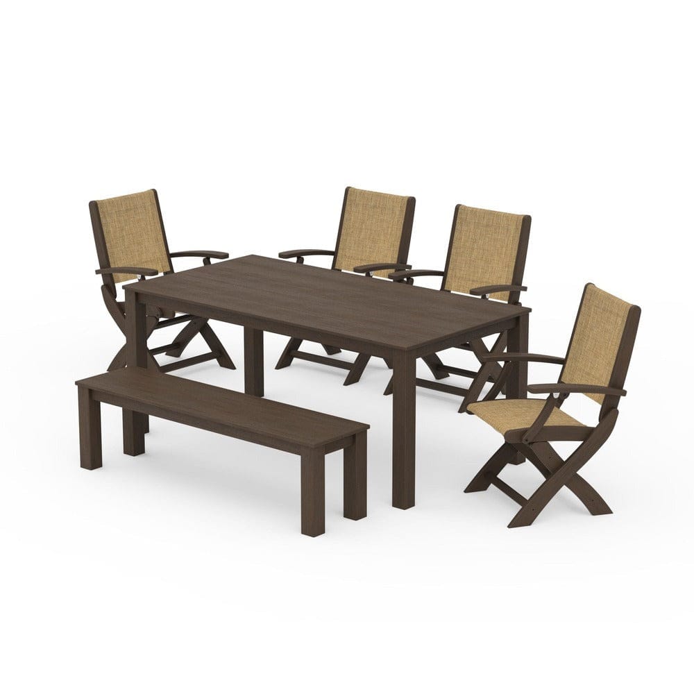 POLYWOOD® Outdoor Furniture POLYWOOD® - Coastal Folding Chair 6-Piece Parsons Dining Set with Bench - PWS2272
