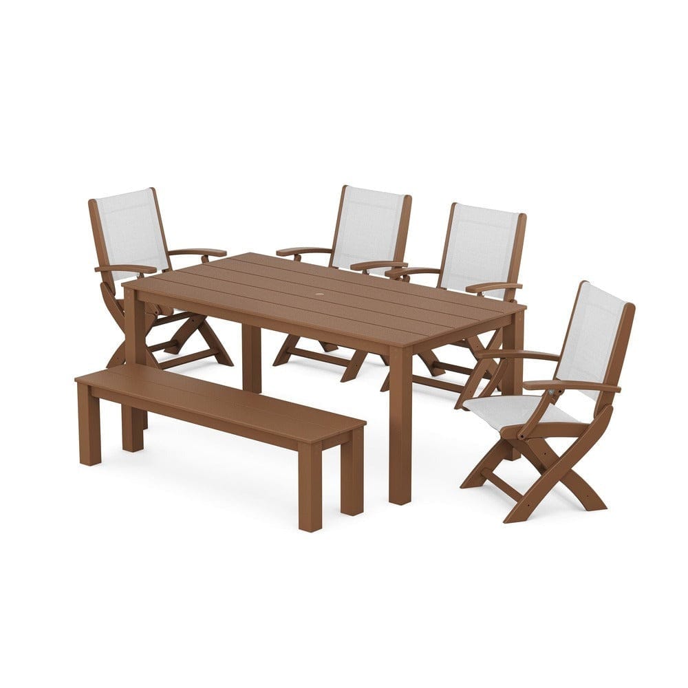 POLYWOOD® - Coastal Folding Chair 6-Piece Parsons Dining Set with Bench - PWS2272 Outdoor Furniture POLYWOOD®