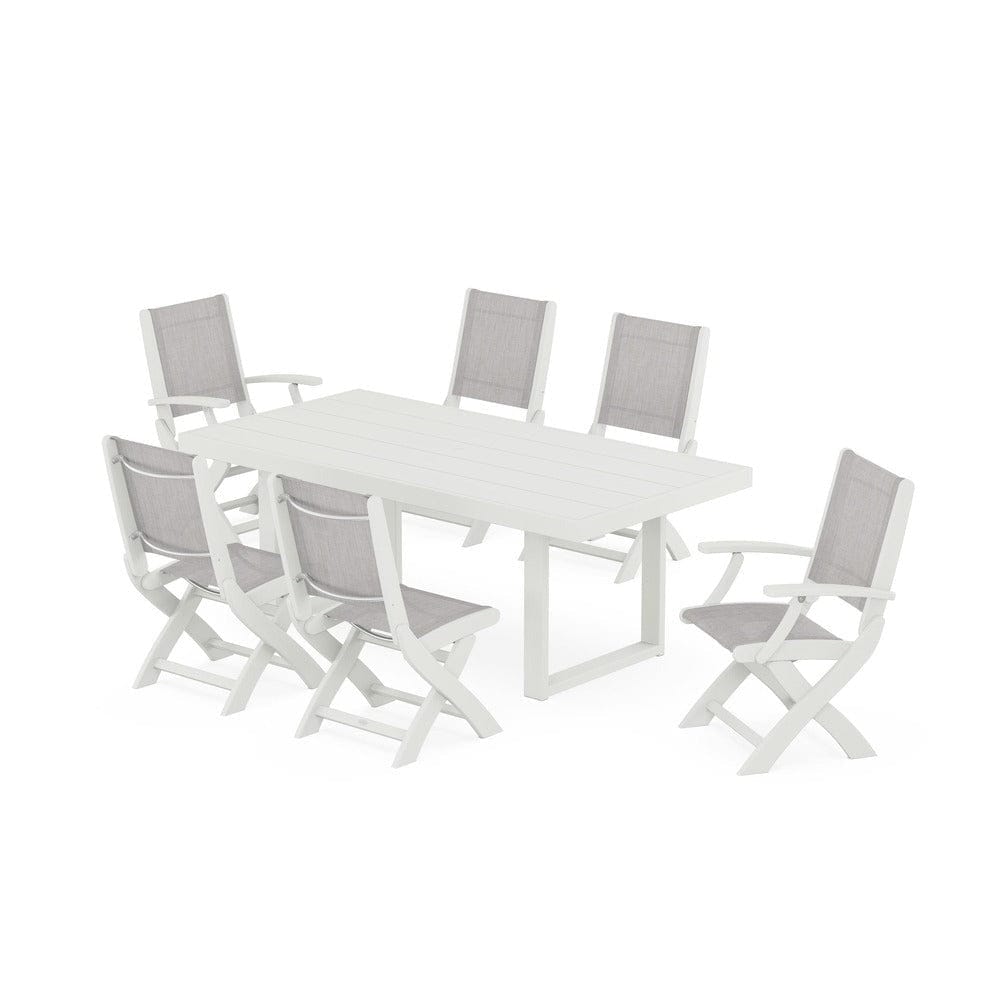 POLYWOOD® - Coastal Folding Chair 7-Piece Dining Set with Trestle Legs - PWS871 Outdoor Furniture POLYWOOD®
