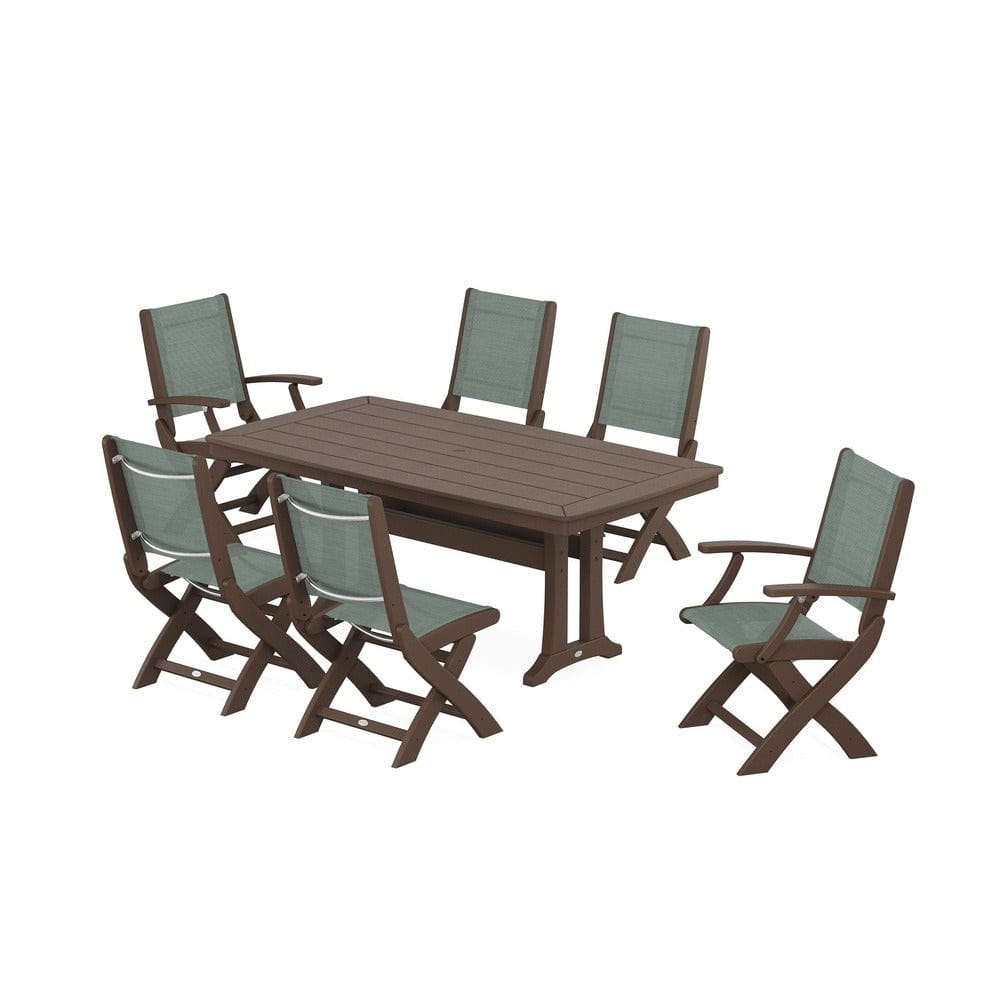 POLYWOOD® - Coastal Folding Chair 7-Piece Dining Set with Trestle Legs - PWS1037 Outdoor Furniture POLYWOOD®