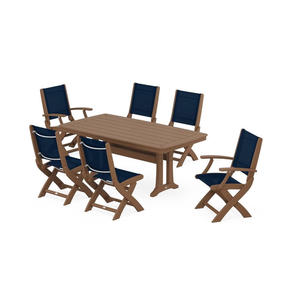 POLYWOOD® - Coastal Folding Chair 7-Piece Dining Set with Trestle Legs - PWS1037 Outdoor Furniture POLYWOOD®