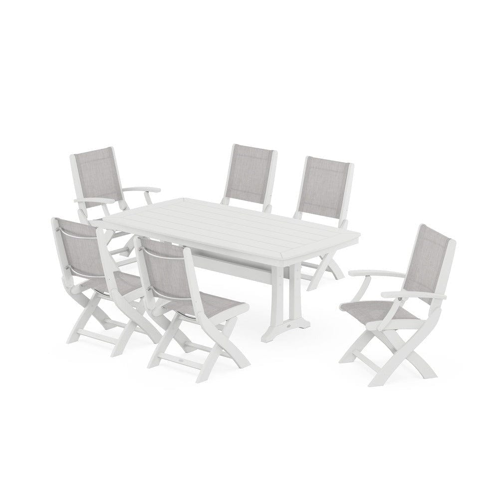 POLYWOOD® - Coastal Folding Chair 7-Piece Dining Set with Trestle Legs - PWS1037 Outdoor Furniture POLYWOOD®