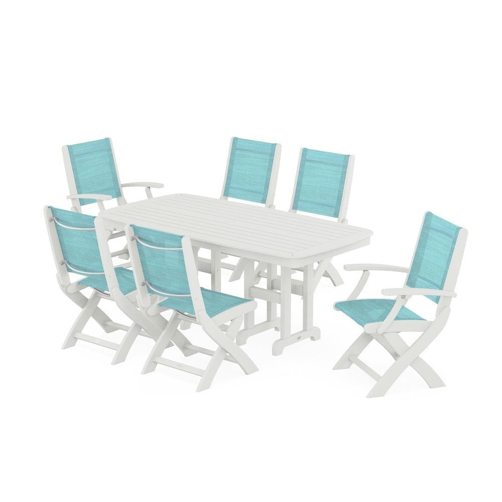 POLYWOOD® Outdoor Furniture POLYWOOD® - Coastal Folding Chair 7-Piece Dining Set - PWS1264