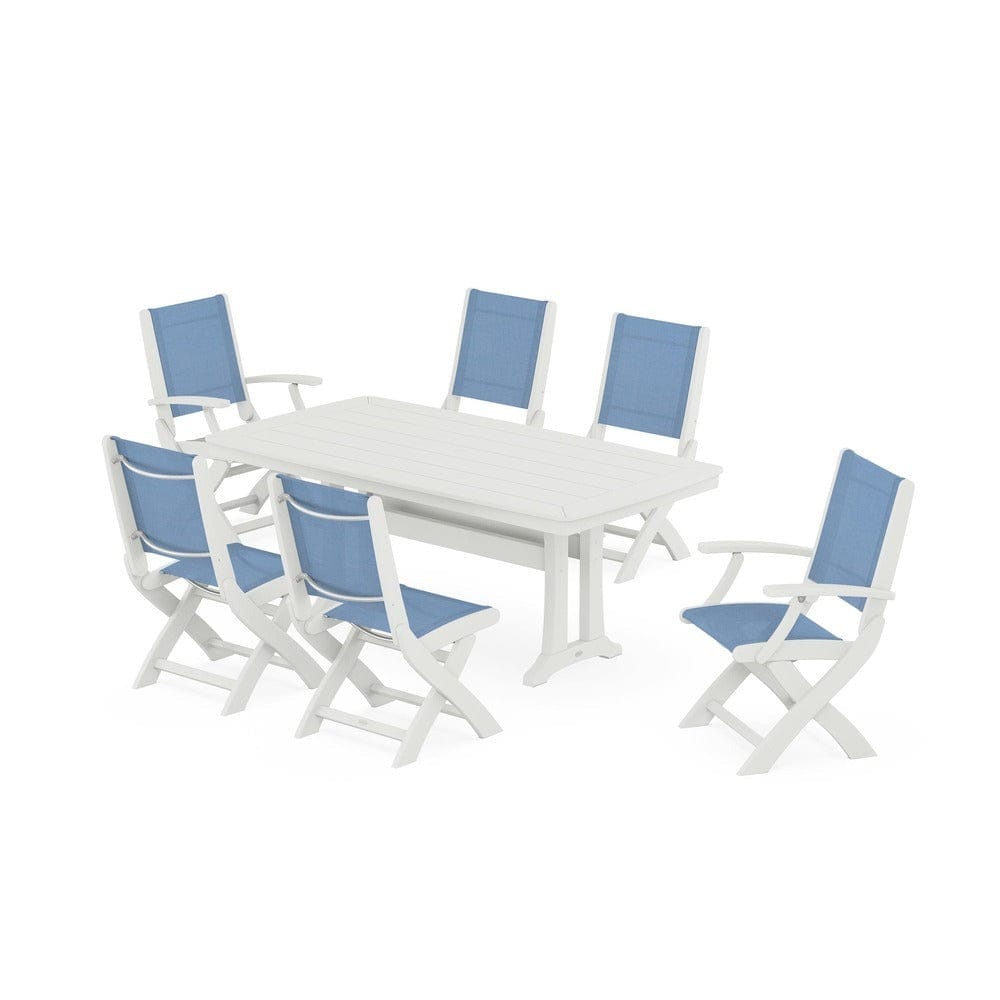 POLYWOOD® Outdoor Furniture POLYWOOD® - Coastal Folding Chair 7-Piece Dining Set with Trestle Legs - PWS1037