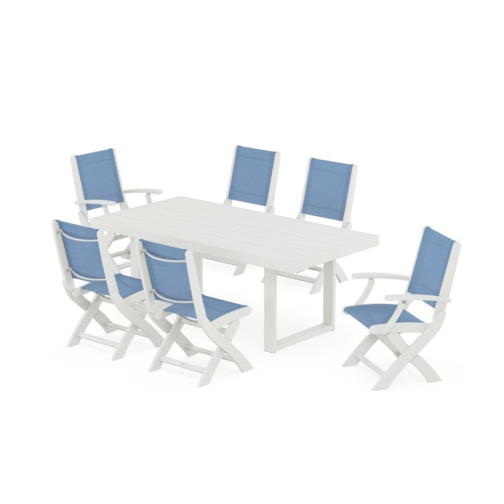 POLYWOOD® - Coastal Folding Chair 7-Piece Dining Set with Trestle Legs - PWS871 Outdoor Furniture POLYWOOD®