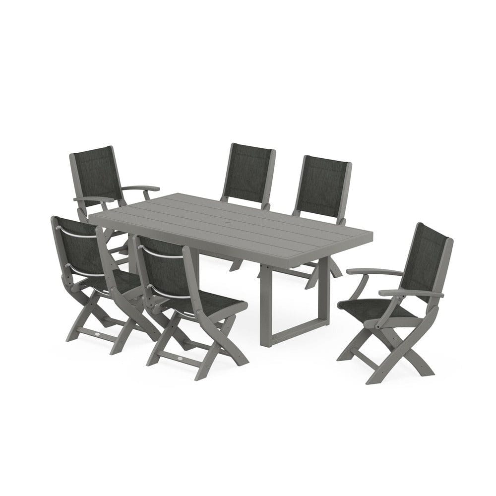 POLYWOOD® Outdoor Furniture POLYWOOD® - Coastal Folding Chair 7-Piece Dining Set with Trestle Legs - PWS871