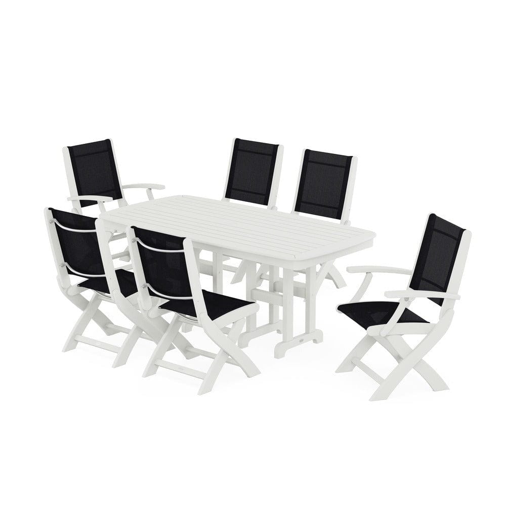 POLYWOOD® Outdoor Furniture POLYWOOD® - Coastal Folding Chair 7-Piece Dining Set - PWS1264
