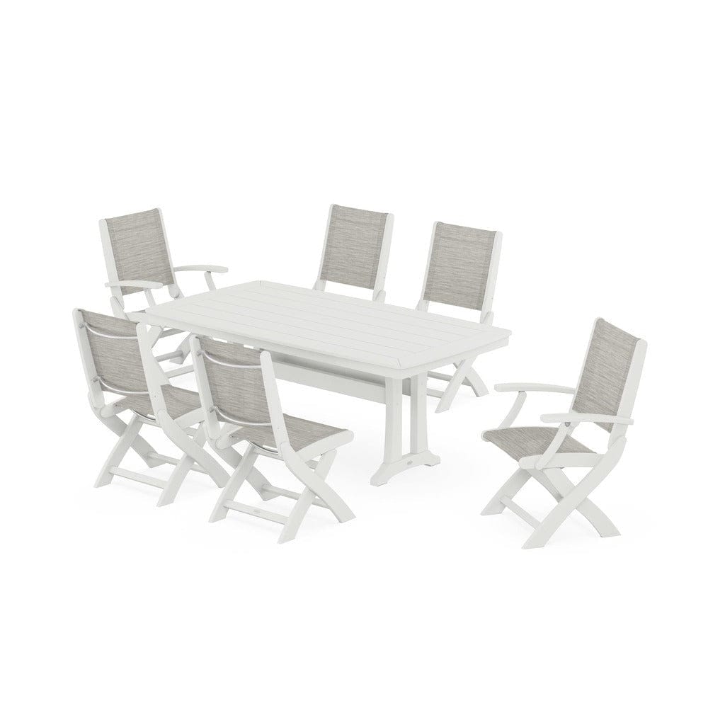 POLYWOOD® Outdoor Furniture POLYWOOD® - Coastal Folding Chair 7-Piece Dining Set with Trestle Legs - PWS1037