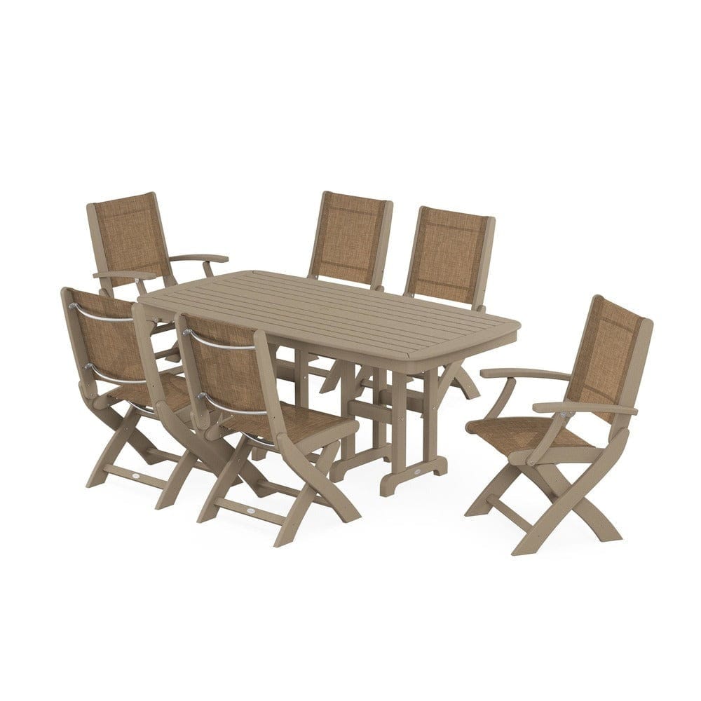 POLYWOOD® Outdoor Furniture POLYWOOD® - Coastal Folding Chair 7-Piece Dining Set - PWS1264