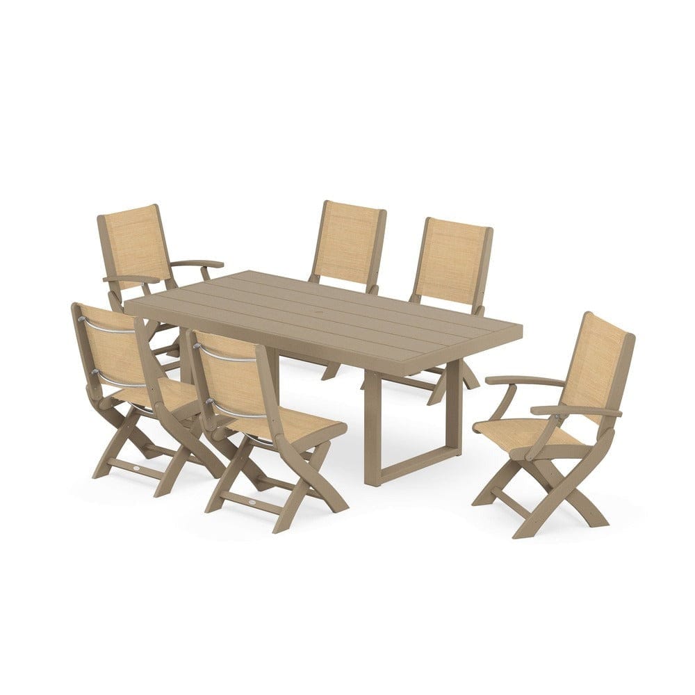 POLYWOOD® - Coastal Folding Chair 7-Piece Dining Set with Trestle Legs - PWS871 Outdoor Furniture POLYWOOD®