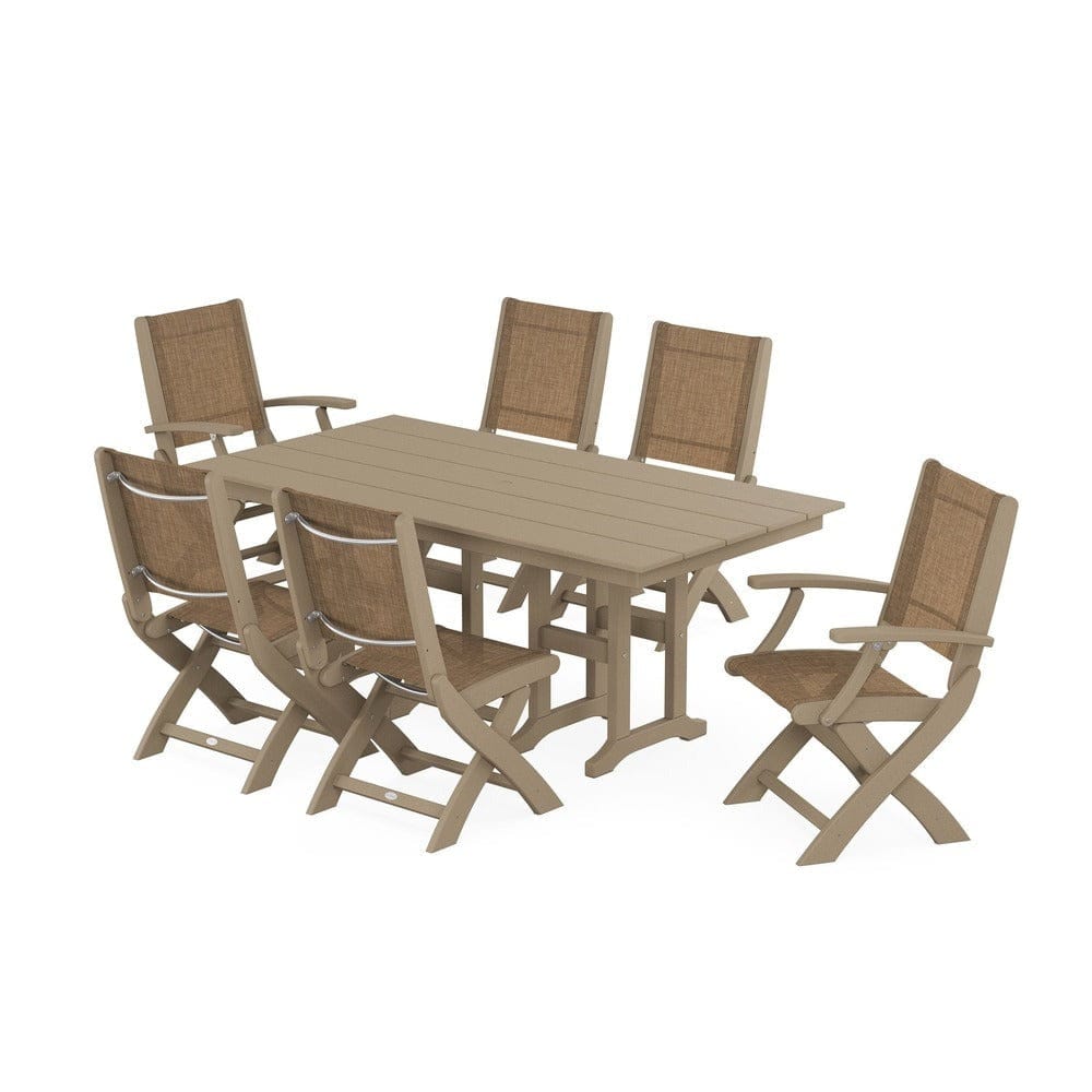 POLYWOOD® Outdoor Furniture POLYWOOD® - Coastal Folding Chair 7-Piece Farmhouse Dining Set - PWS1176